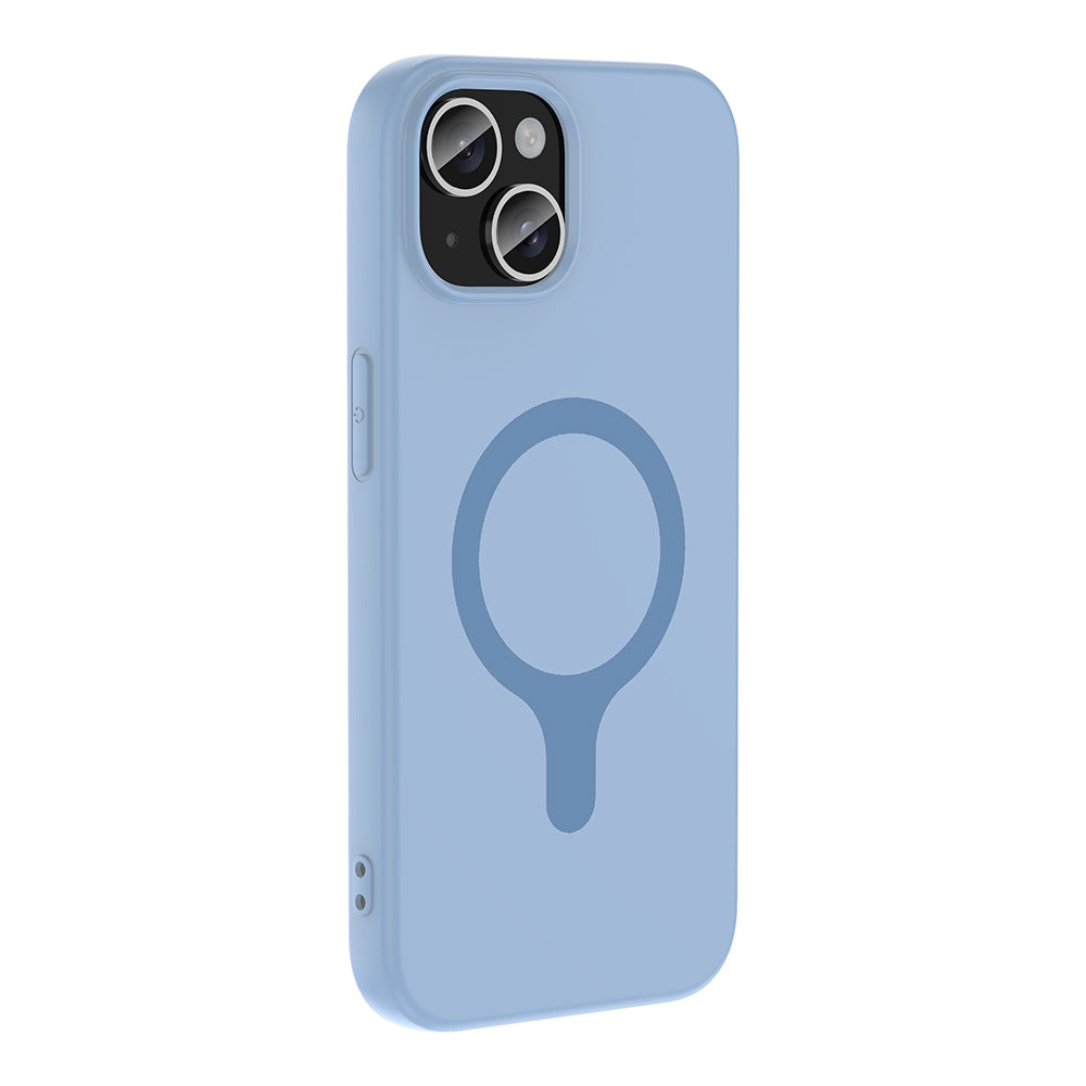 iPhone 15 Kılıf M-Safe Şarj Özellikli MNC Aris Silikon Kapak - Baby Blue