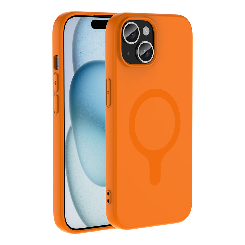 iPhone 15 Kılıf M-Safe Şarj Özellikli MNC Aris Silikon Kapak - Turuncu