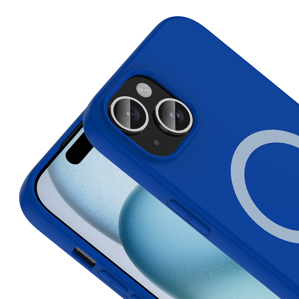 iPhone 15 Kılıf M-Safe Şarj Özellikli MNC Aris Silikon Kapak - Saks Mavi