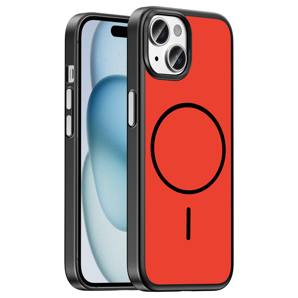 iPhone 15 Kılıf M-Safe Şarj Özellikli MNC Lora PC Kapak - Kırmızı-Gri