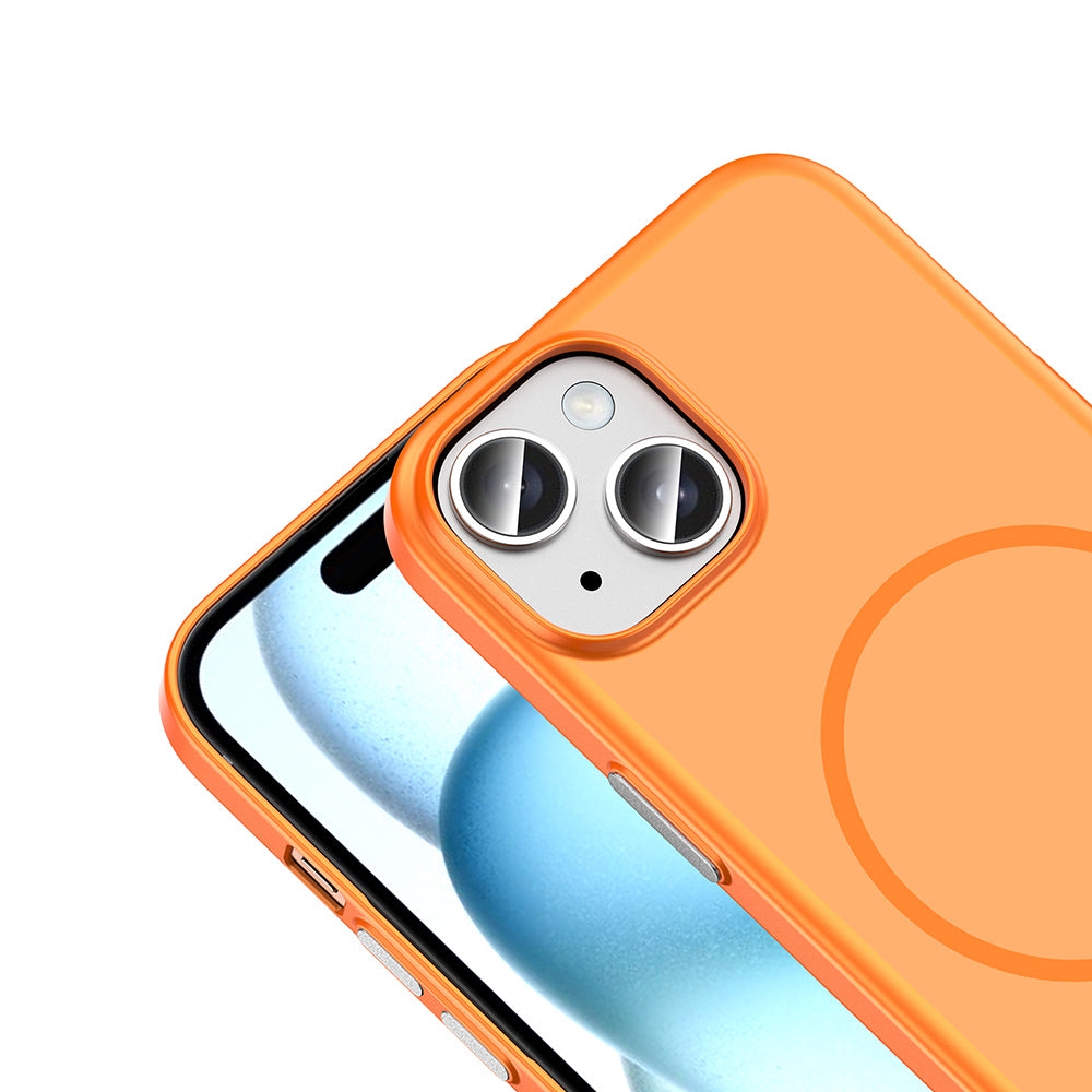 iPhone 15 Kılıf M-Safe Şarj Özellikli MNC Lora PC Kapak - Turuncu