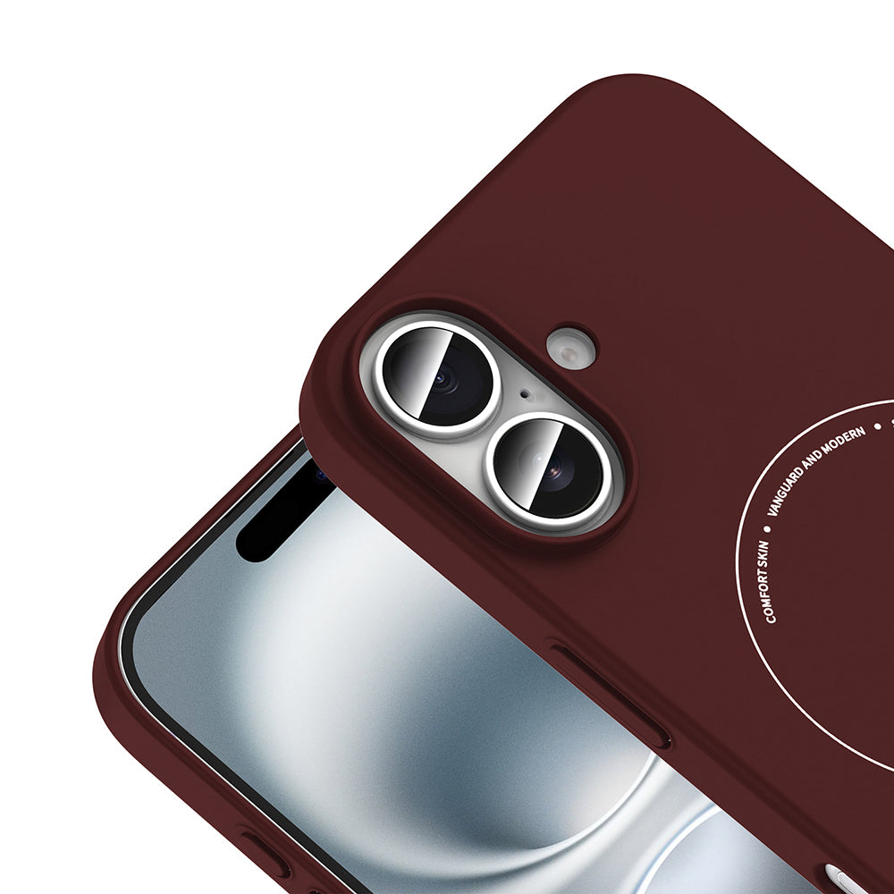 iPhone 16 Kılıf M-Safe Şarj Özellikli Kamera Korumalı MNC Elio Sert PC Kapak - Bordo