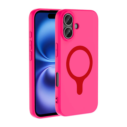 iPhone 16 Kılıf M-Safe Şarj Özellikli MNC Aris Silikon Kapak - Koyu Pembe