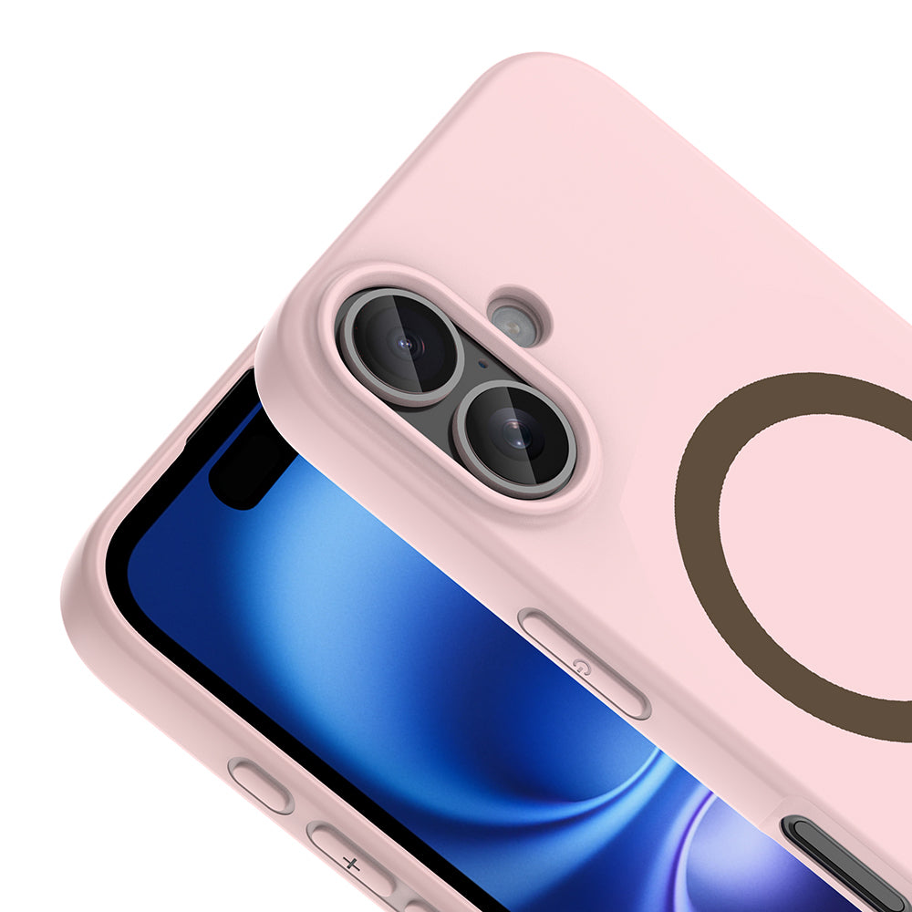iPhone 16 Kılıf M-Safe Şarj Özellikli MNC Aris Silikon Kapak - Açık Pembe