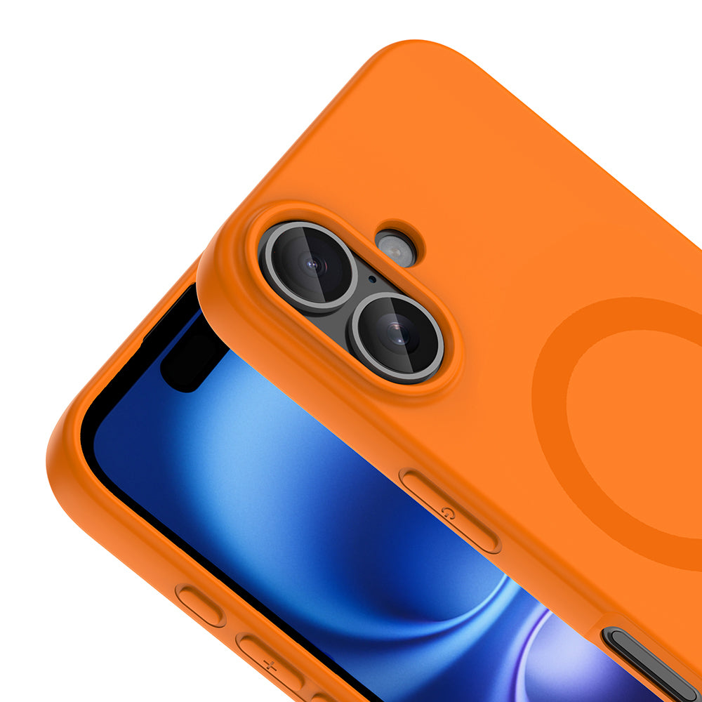 iPhone 16 Kılıf M-Safe Şarj Özellikli MNC Aris Silikon Kapak - Turuncu