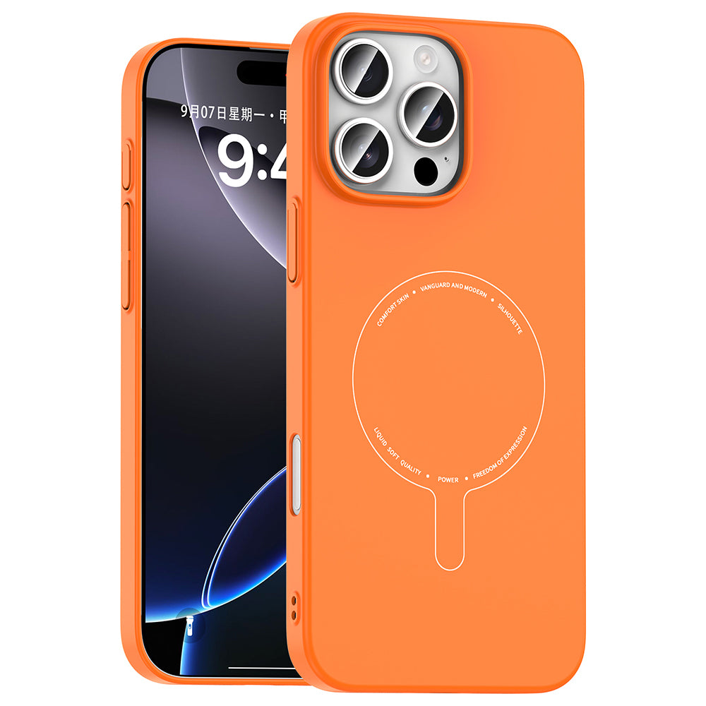 iPhone 16 Pro Kılıf M-Safe Şarj Özellikli Kamera Korumalı MNC Elio Sert PC Kapak - Turuncu
