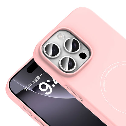 iPhone 16 Pro Kılıf M-Safe Şarj Özellikli Kamera Korumalı MNC Elio Sert PC Kapak - Açık Pembe