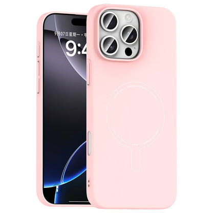 iPhone 16 Pro Kılıf M-Safe Şarj Özellikli Kamera Korumalı MNC Elio Sert PC Kapak - Açık Pembe