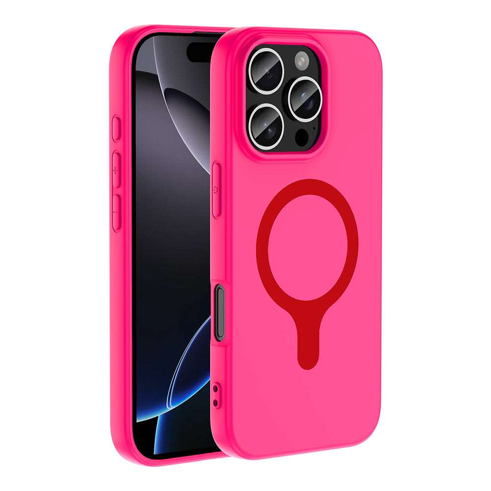 iPhone 16 Pro Kılıf M-Safe Şarj Özellikli MNC Aris Silikon Kapak - Koyu Pembe