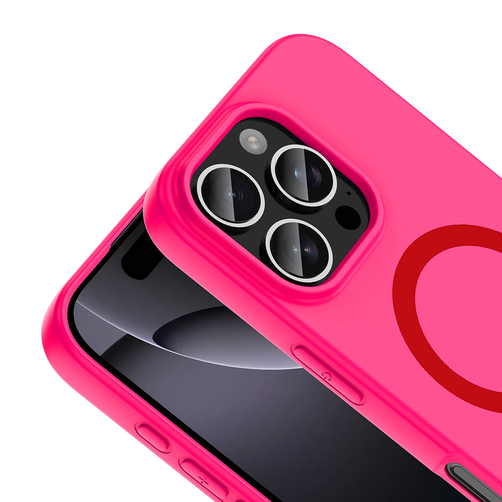 iPhone 16 Pro Kılıf M-Safe Şarj Özellikli MNC Aris Silikon Kapak - Koyu Pembe