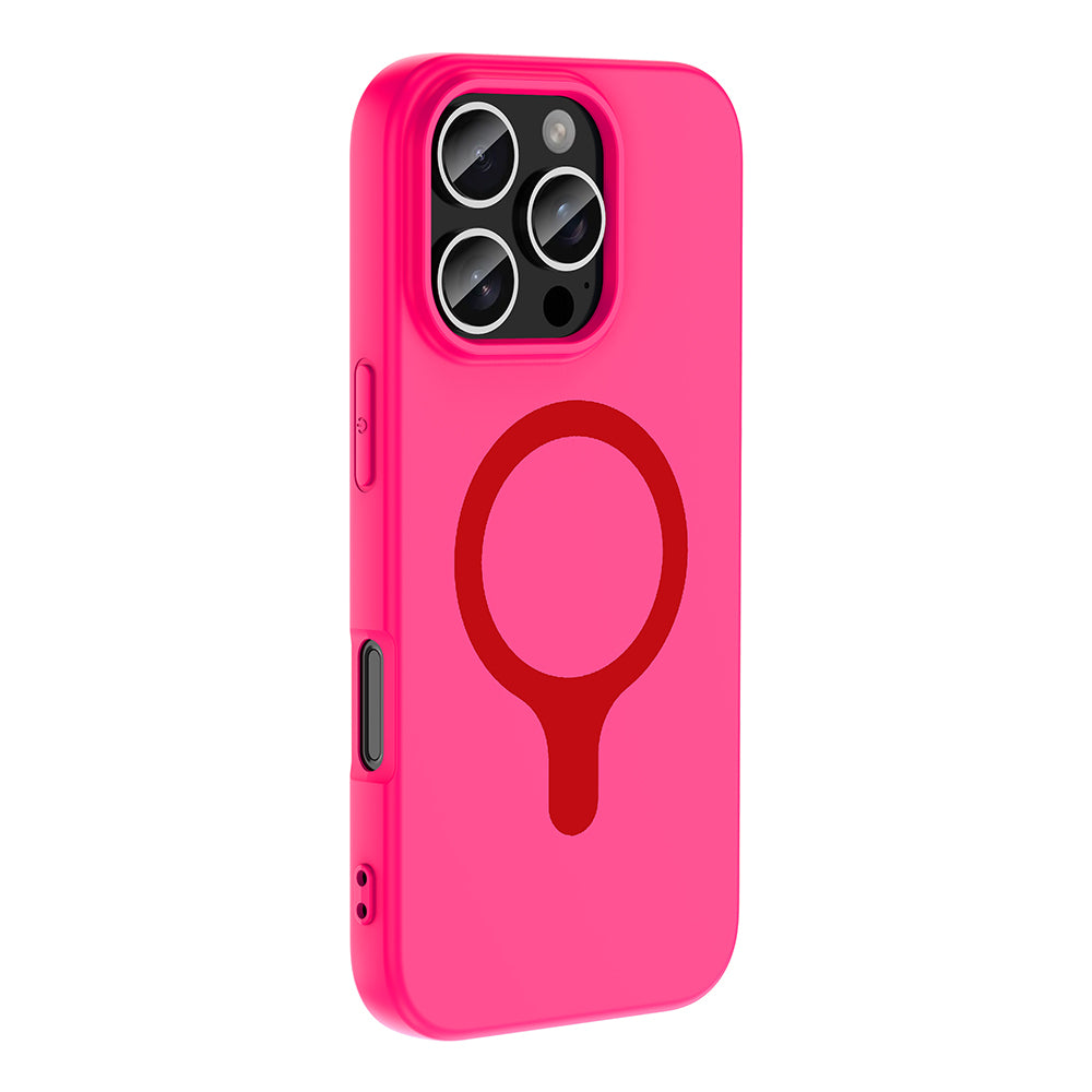 iPhone 16 Pro Kılıf M-Safe Şarj Özellikli MNC Aris Silikon Kapak - Koyu Pembe
