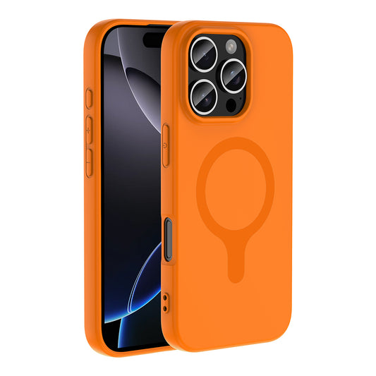 iPhone 16 Pro Kılıf M-Safe Şarj Özellikli MNC Aris Silikon Kapak - Turuncu