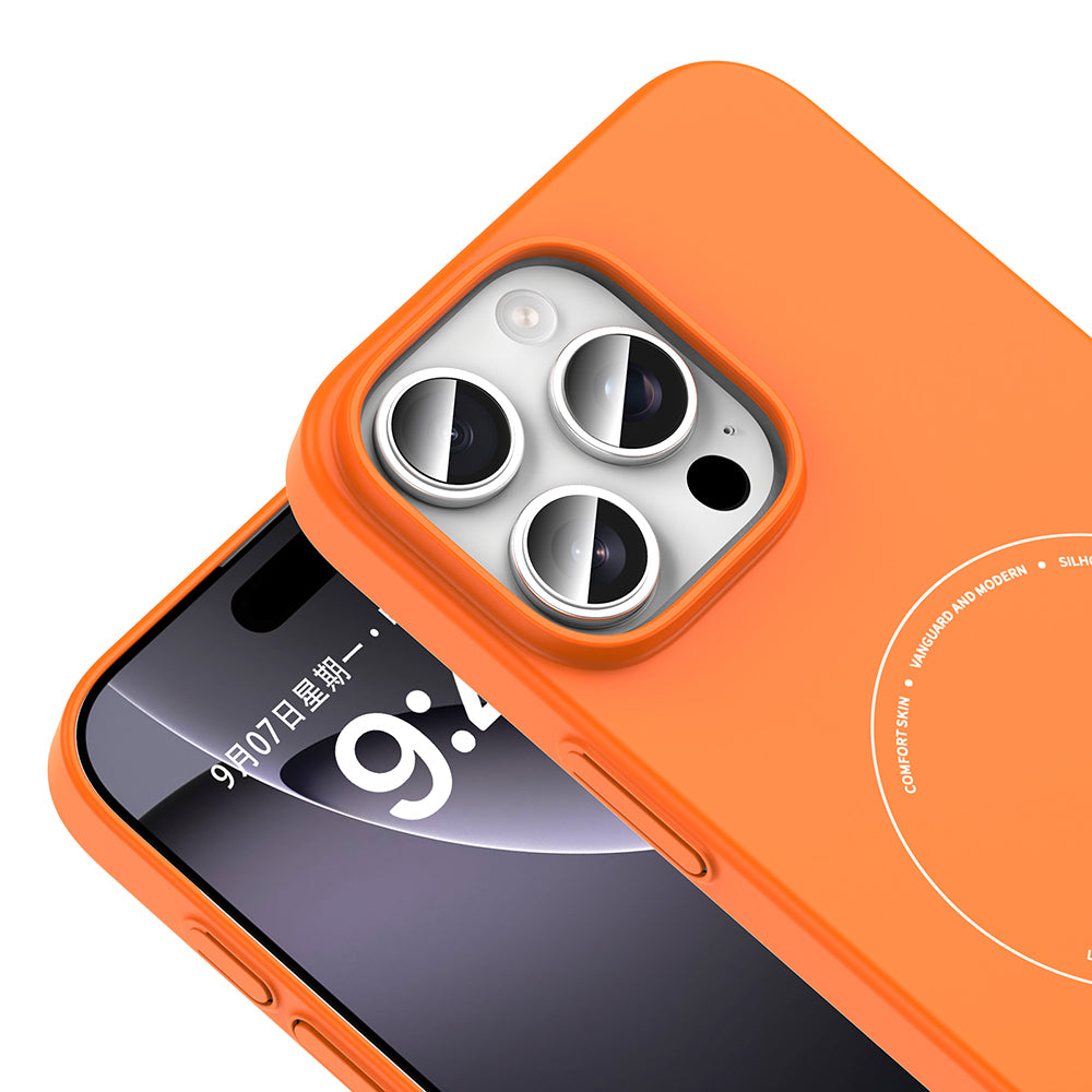 iPhone 16 Pro Max Kılıf M-Safe Şarj Özellikli Kamera Korumalı MNC Elio Sert PC Kapak - Turuncu