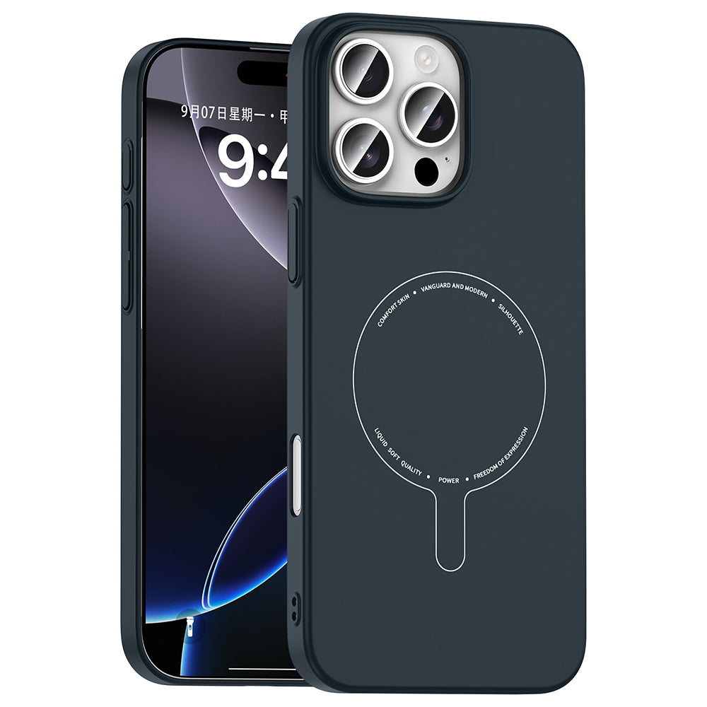 iPhone 16 Pro Max Kılıf M-Safe Şarj Özellikli Kamera Korumalı MNC Elio Sert PC Kapak - Lacivert