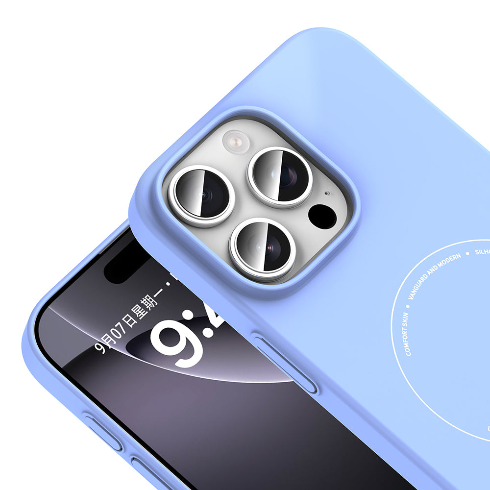 iPhone 16 Pro Max Kılıf M-Safe Şarj Özellikli Kamera Korumalı MNC Elio Sert PC Kapak - Açık Mavi