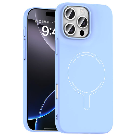 iPhone 16 Pro Max Kılıf M-Safe Şarj Özellikli Kamera Korumalı MNC Elio Sert PC Kapak - Açık Mavi