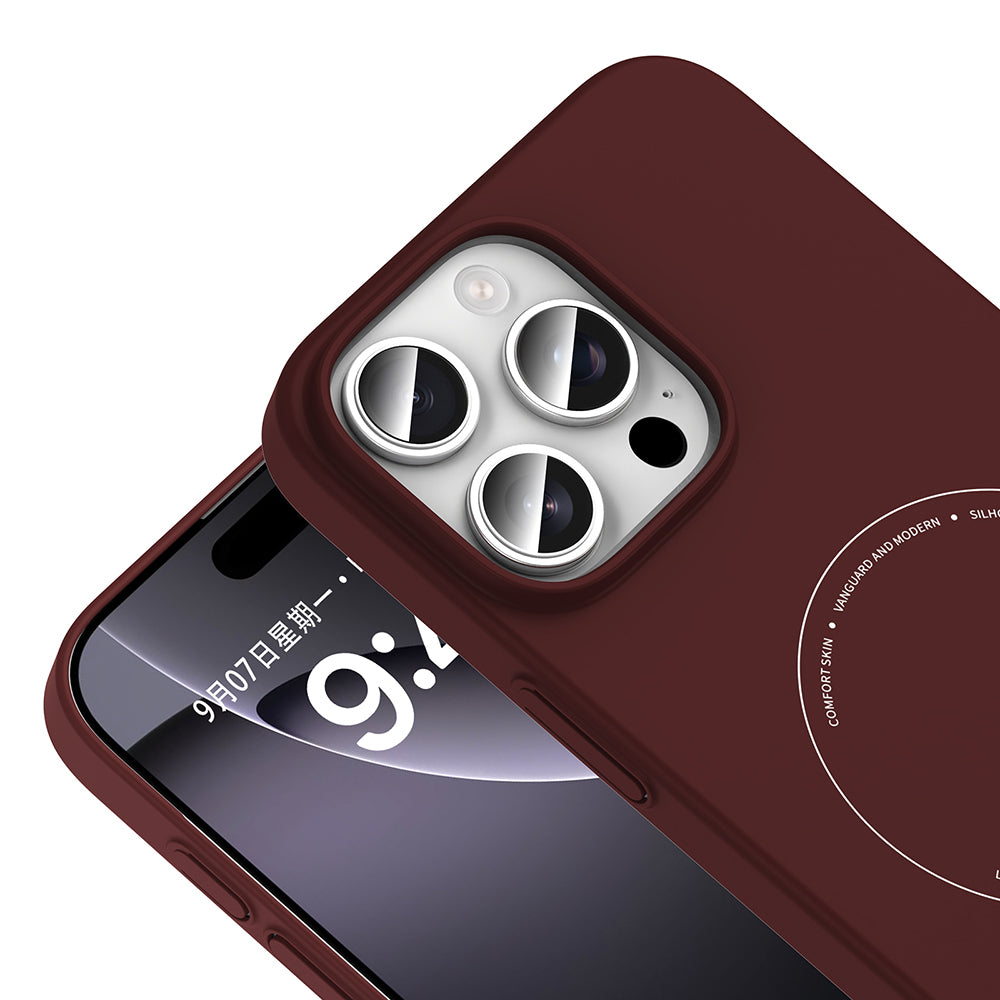 iPhone 16 Pro Max Kılıf M-Safe Şarj Özellikli Kamera Korumalı MNC Elio Sert PC Kapak - Bordo