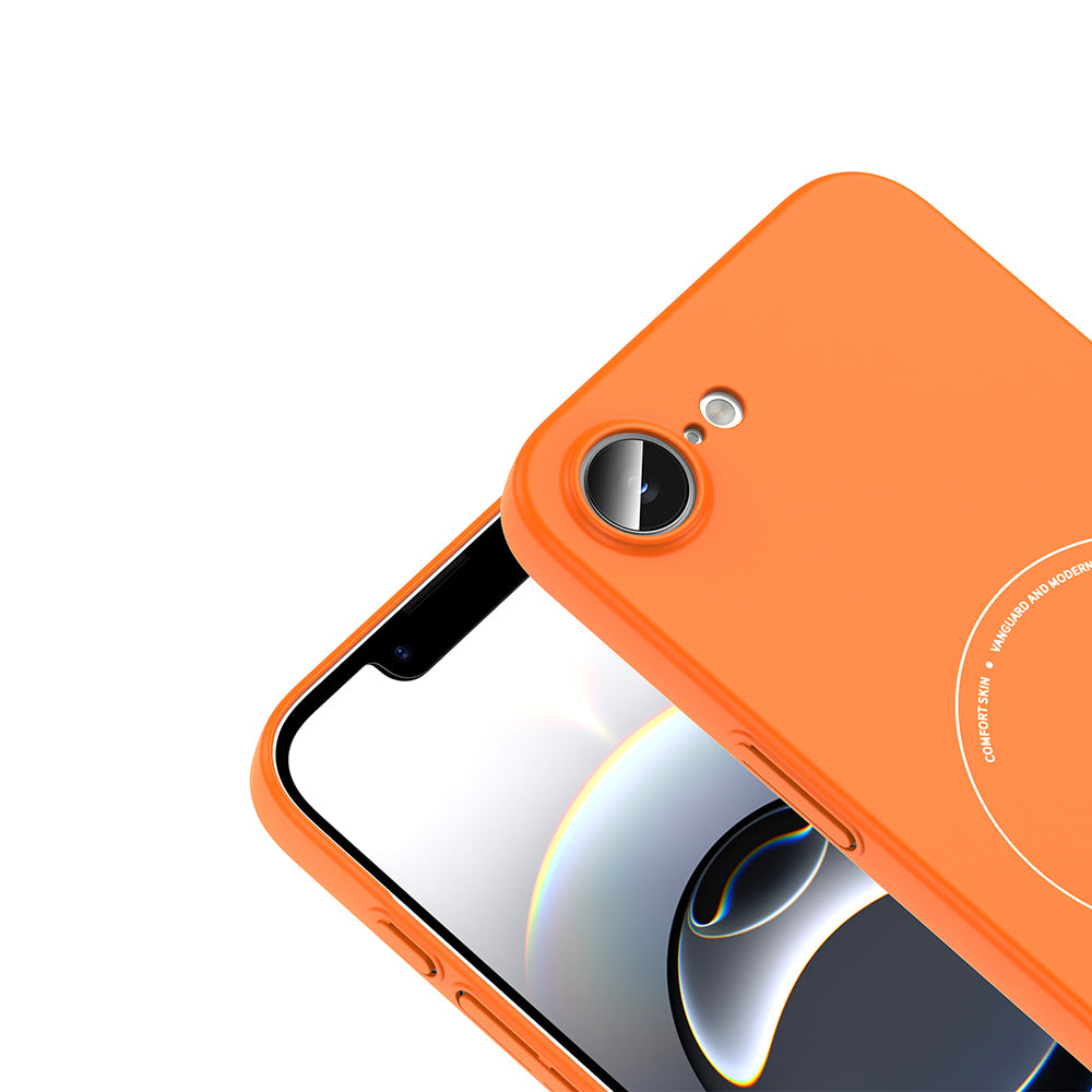 iPhone 16E Kılıf M-Safe Şarj Özellikli Kamera Korumalı MNC Elio Sert PC Kapak - Turuncu