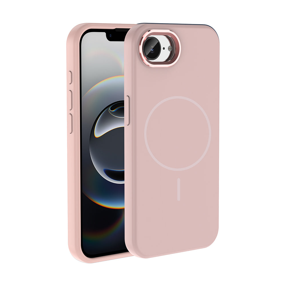 iPhone 16E Kılıf M-Safe Şarj Özellikli Metal Kamera Çerçeveli MNC Edi Silikon Kapak - Rose Gold