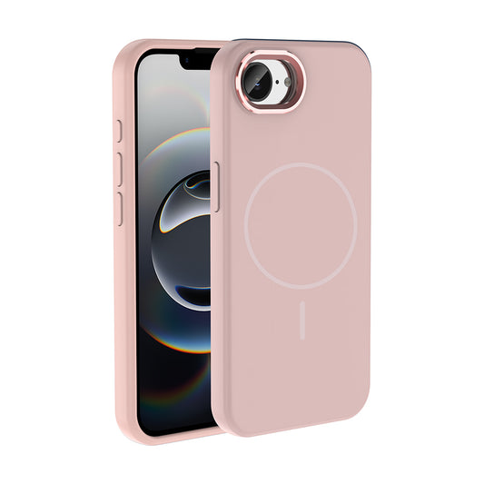 iPhone 16E Kılıf M-Safe Şarj Özellikli Metal Kamera Çerçeveli MNC Edi Silikon Kapak - Rose Gold
