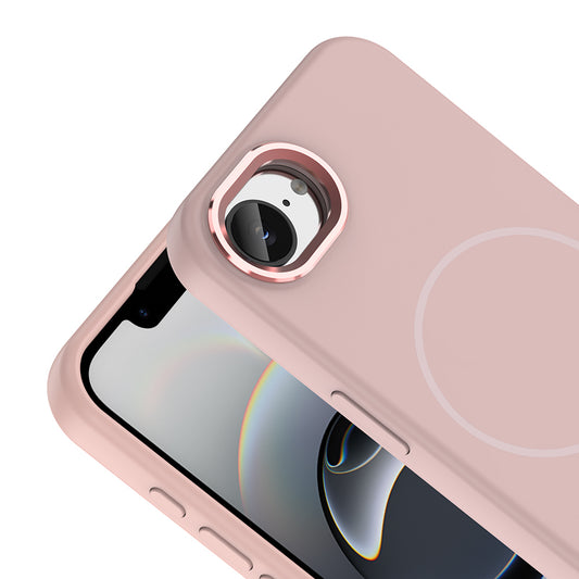 iPhone 16E Kılıf M-Safe Şarj Özellikli Metal Kamera Çerçeveli MNC Edi Silikon Kapak - Rose Gold