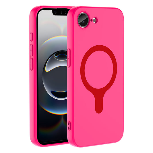 iPhone 16E Kılıf M-Safe Şarj Özellikli MNC Aris Silikon Kapak - Koyu Pembe