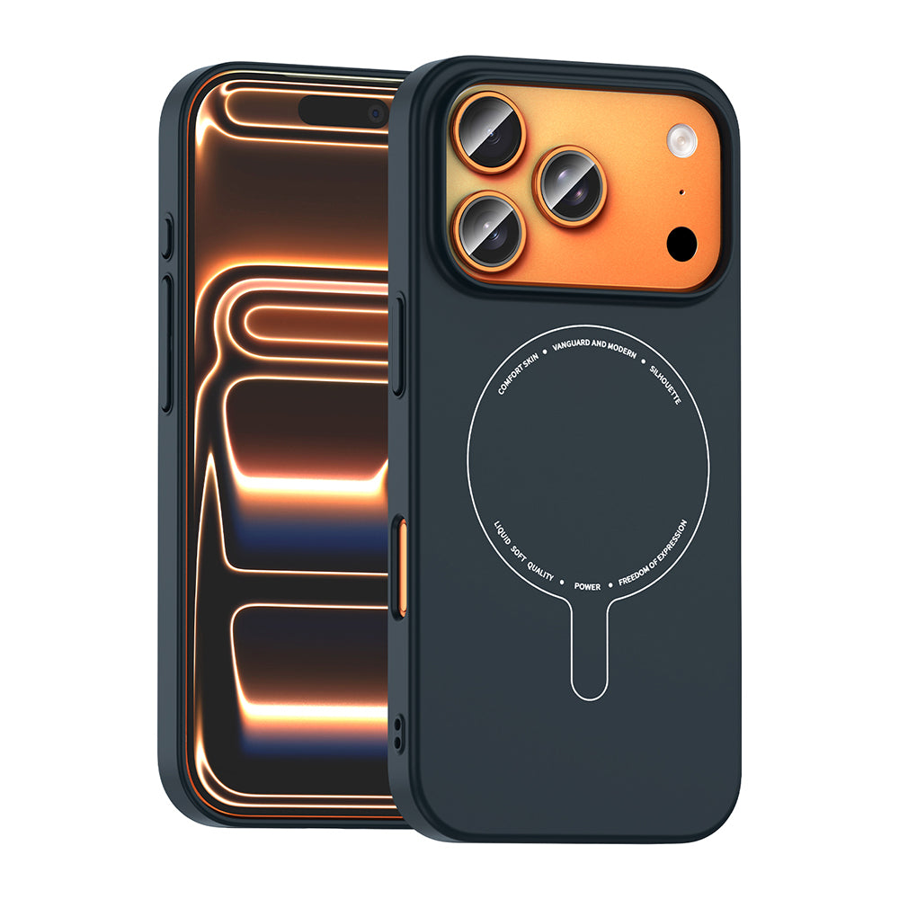 iPhone 17 Pro Kılıf M-Safe Şarj Özellikli Kamera Korumalı MNC Elio Sert PC Kapak - Lacivert