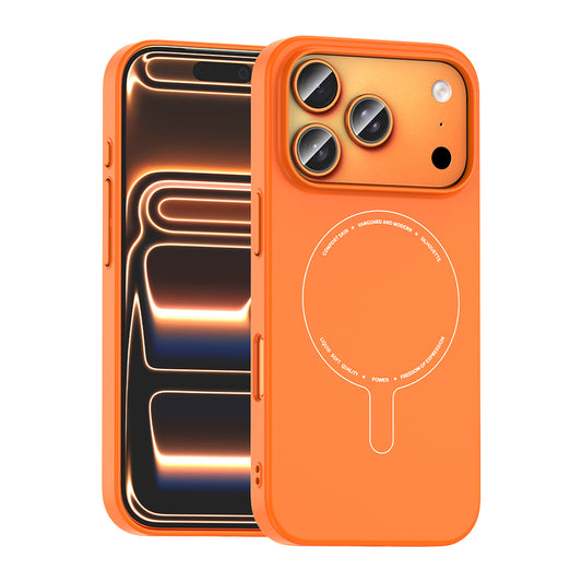 iPhone 17 Pro Kılıf M-Safe Şarj Özellikli Kamera Korumalı MNC Elio Sert PC Kapak - Turuncu