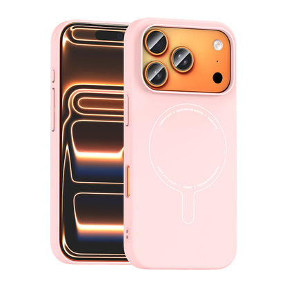 iPhone 17 Pro Kılıf M-Safe Şarj Özellikli Kamera Korumalı MNC Elio Sert PC Kapak - Açık Pembe