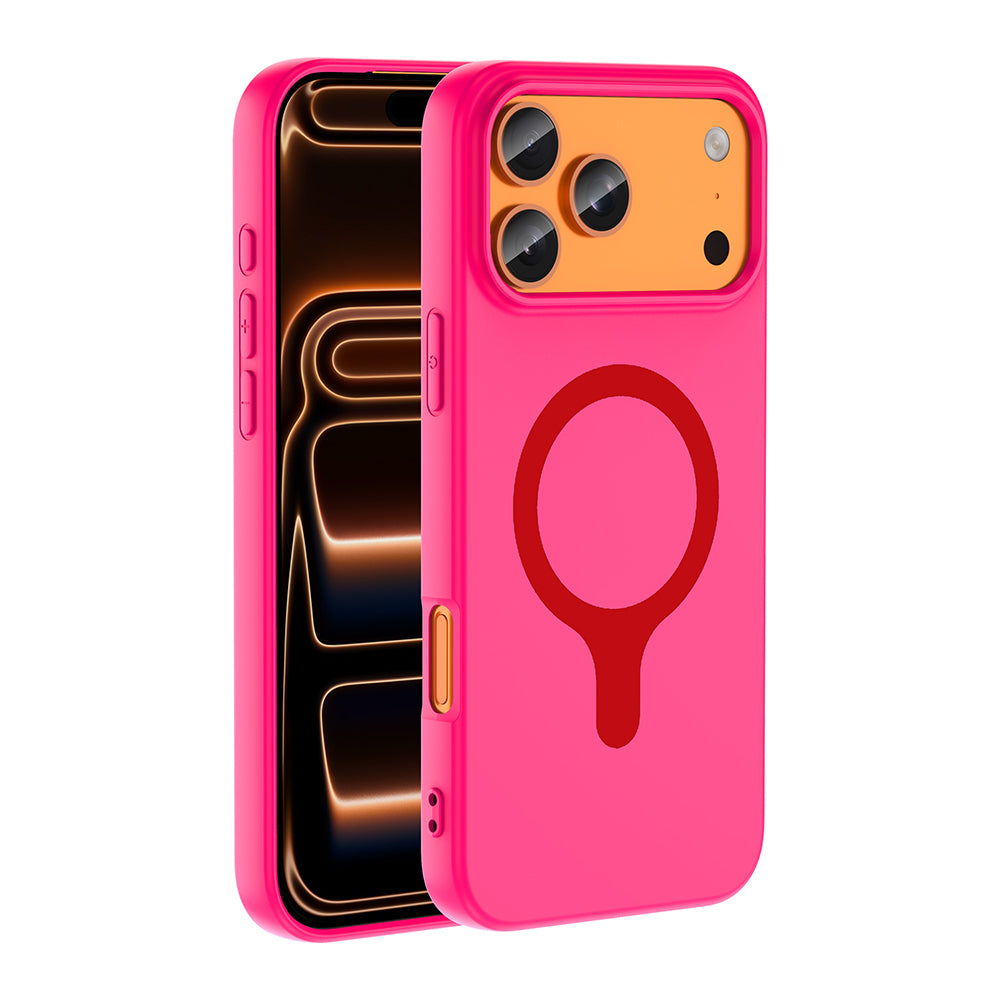 iPhone 17 Pro Kılıf M-Safe Şarj Özellikli MNC Aris Silikon Kapak - Koyu Pembe