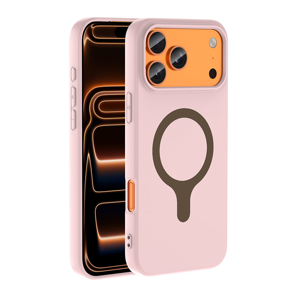 iPhone 17 Pro Kılıf M-Safe Şarj Özellikli MNC Aris Silikon Kapak - Açık Pembe