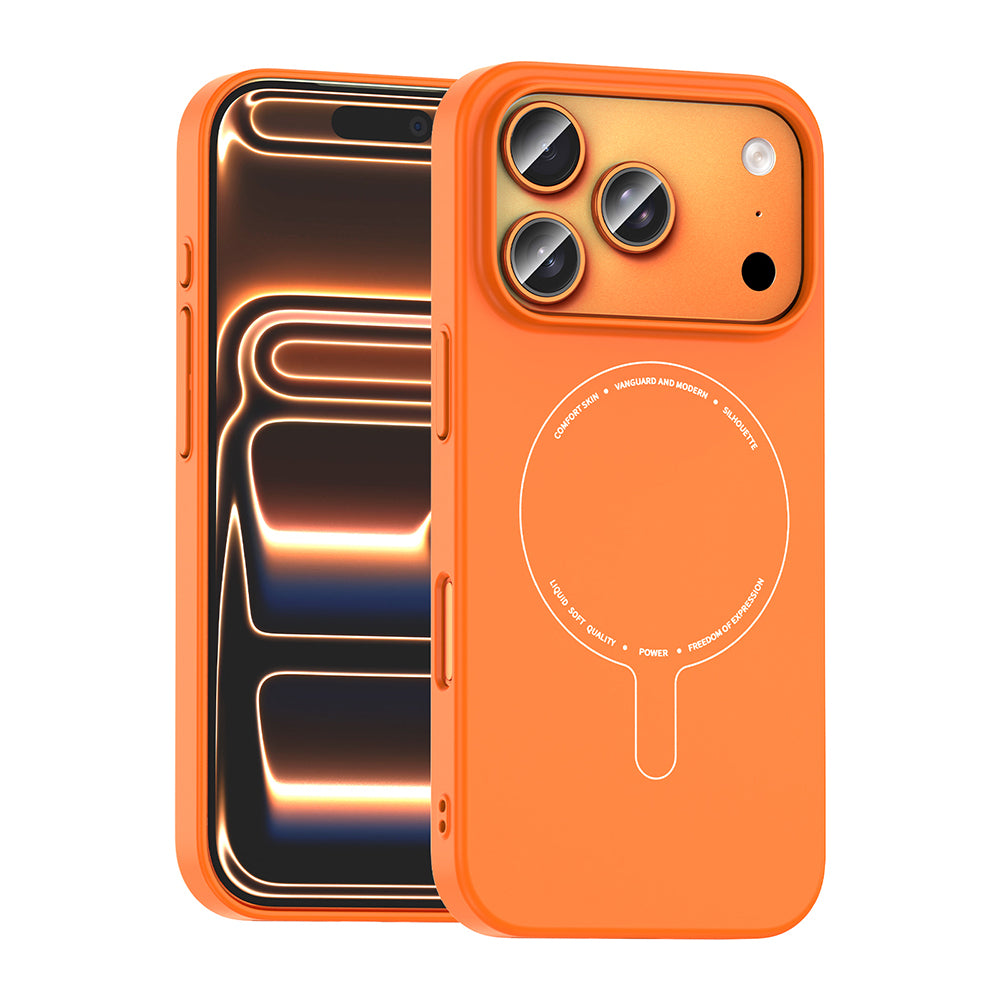 iPhone 17 Pro Max Kılıf M-Safe Şarj Özellikli Kamera Korumalı MNC Elio Sert PC Kapak - Turuncu