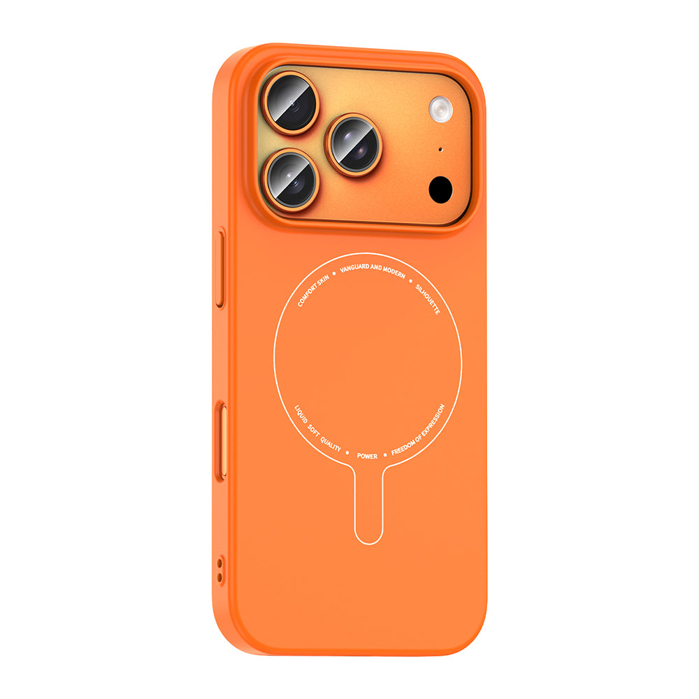 iPhone 17 Pro Max Kılıf M-Safe Şarj Özellikli Kamera Korumalı MNC Elio Sert PC Kapak - Turuncu