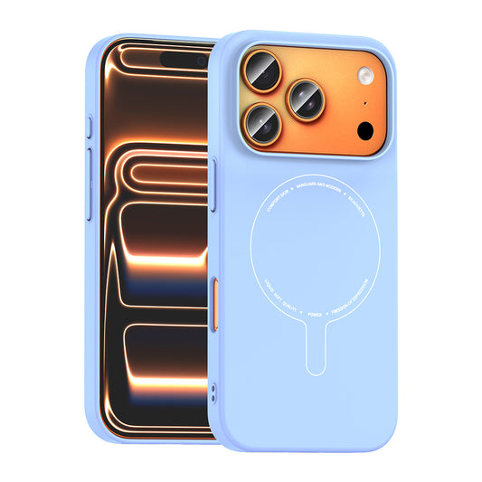 iPhone 17 Pro Max Kılıf M-Safe Şarj Özellikli Kamera Korumalı MNC Elio Sert PC Kapak - Açık Mavi