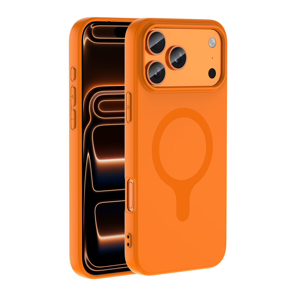 iPhone 17 Pro Max Kılıf M-Safe Şarj Özellikli MNC Aris Silikon Kapak - Turuncu