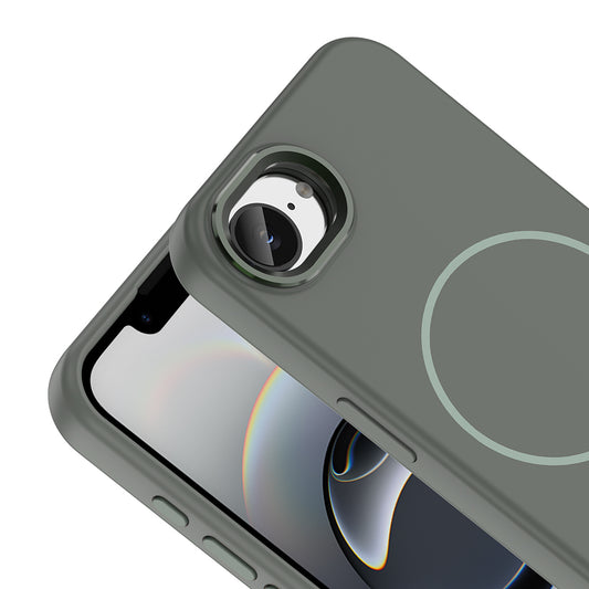 iPhone 17E Kılıf M-Safe Şarj Özellikli Metal Kamera Çerçeveli MNC Edi Silikon Kapak - Titanyum-Gri