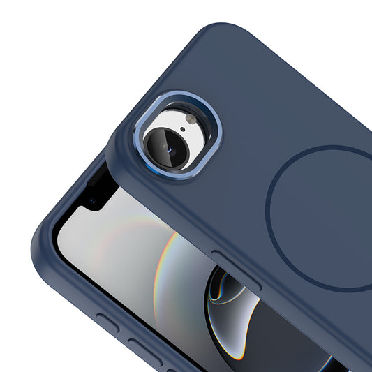 iPhone 17E Kılıf M-Safe Şarj Özellikli Metal Kamera Çerçeveli MNC Edi Silikon Kapak - Lacivert