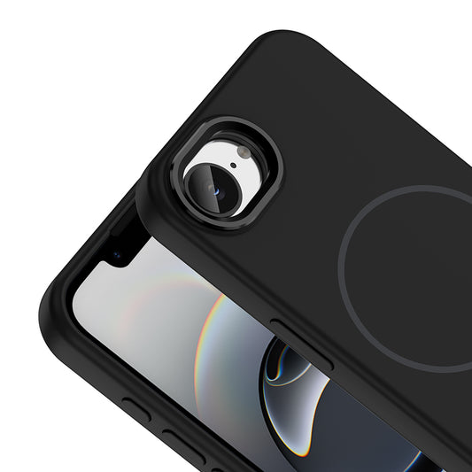 iPhone 17E Kılıf M-Safe Şarj Özellikli Metal Kamera Çerçeveli MNC Edi Silikon Kapak - Siyah