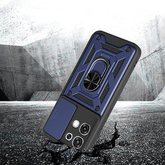 A6 Pro Kılıf Magnetik Standlı Kamera Korumalı MNC Sürgülü Vega Kapak - Mavi