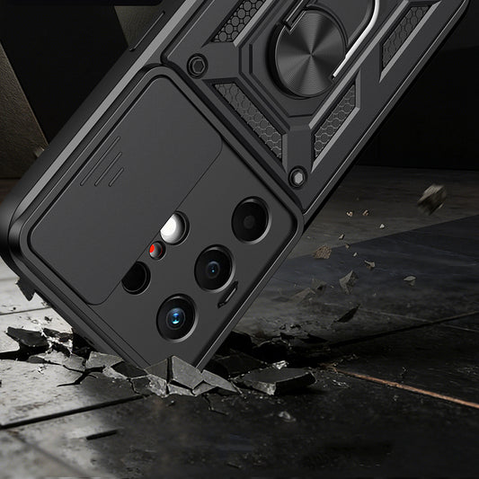 Tecno Camon 50 Kılıf Magnetik Standlı Kamera Korumalı MNC Sürgülü Vega Kapak - Siyah