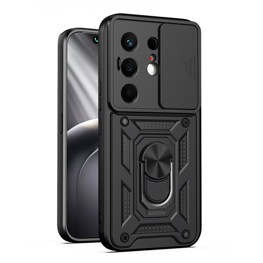 Tecno Camon 50 Kılıf Magnetik Standlı Kamera Korumalı MNC Sürgülü Vega Kapak - Siyah