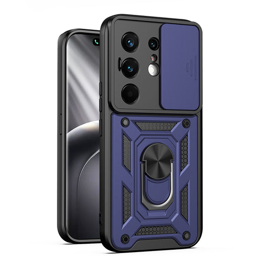 Tecno Camon 50 Pro Kılıf Magnetik Standlı Kamera Korumalı MNC Sürgülü Vega Kapak - Mavi