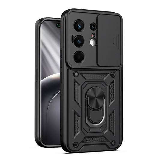Tecno Camon 50 Pro Kılıf Magnetik Standlı Kamera Korumalı MNC Sürgülü Vega Kapak - Siyah