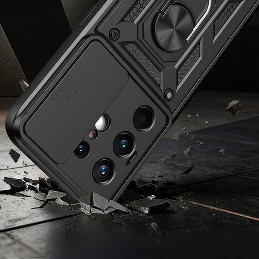 Tecno Camon 50 Pro Kılıf Magnetik Standlı Kamera Korumalı MNC Sürgülü Vega Kapak - Siyah