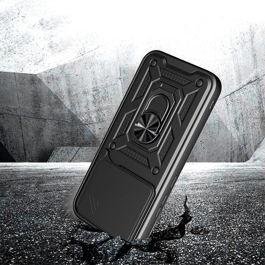 Poco F8 Pro Kılıf Magnetik Standlı Kamera Korumalı MNC Sürgülü Vega Kapak - Siyah