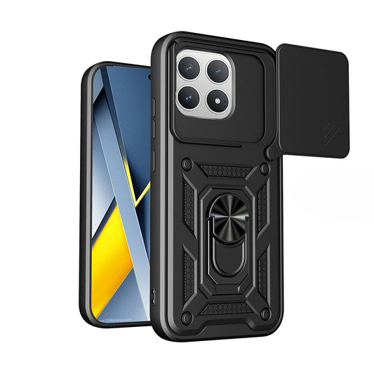 Poco F8 Pro Kılıf Magnetik Standlı Kamera Korumalı MNC Sürgülü Vega Kapak - Siyah