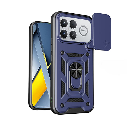 Poco F8 Ultra Kılıf Magnetik Standlı Kamera Korumalı MNC Sürgülü Vega Kapak - Mavi