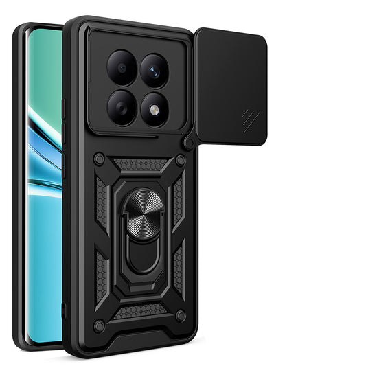 Redmi Note 15 5G Kılıf Magnetik Standlı Kamera Korumalı MNC Sürgülü Vega Kapak - Siyah