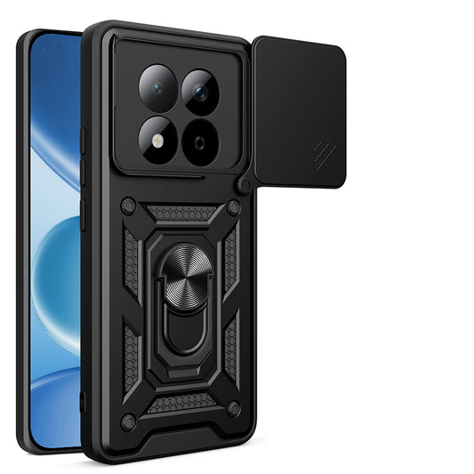 Redmi Note 15 Pro Kılıf Magnetik Standlı Kamera Korumalı MNC Sürgülü Vega Kapak - Siyah